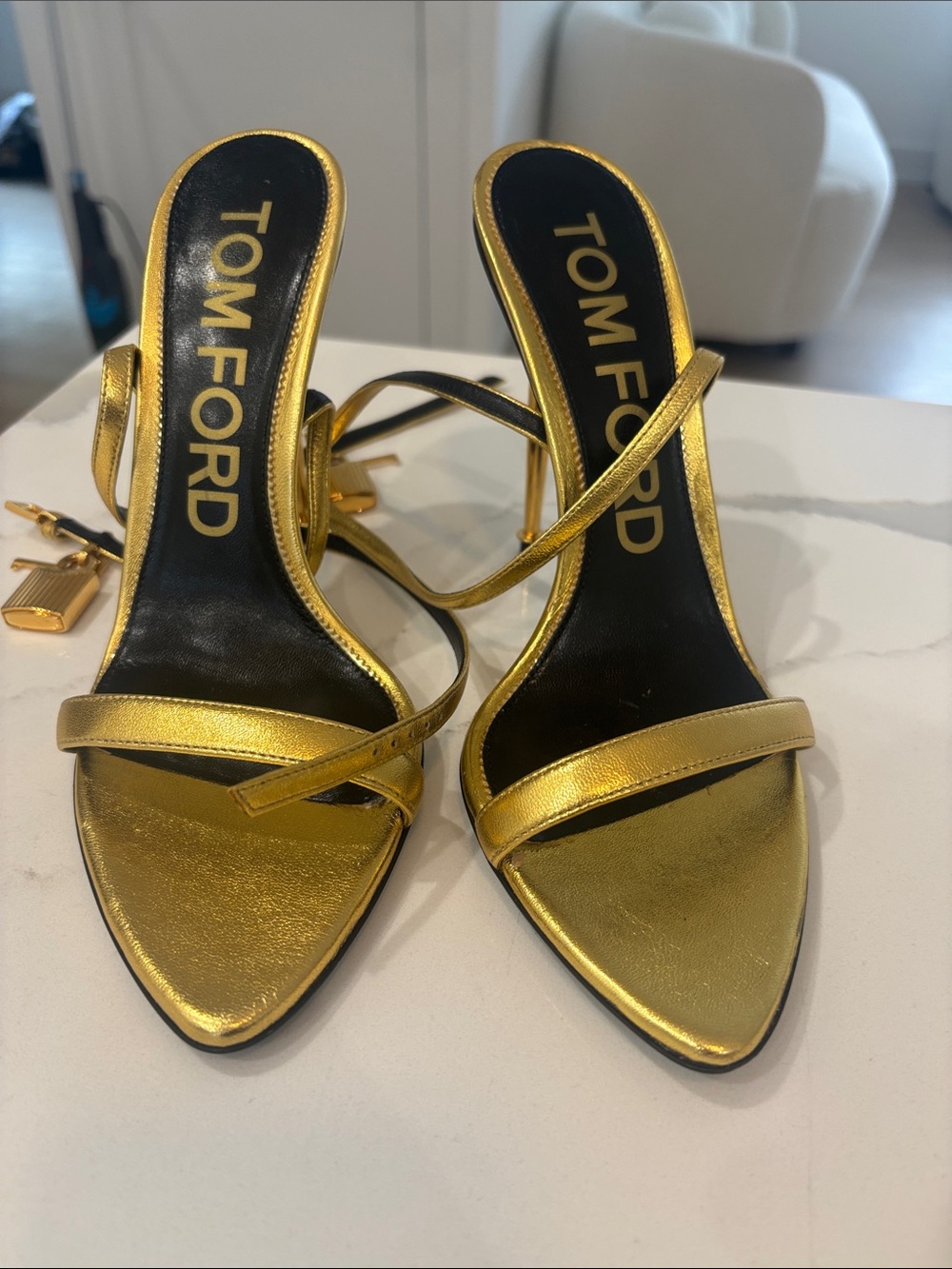 Tom Ford Metallic Gold Strappy Stiletto Sandals